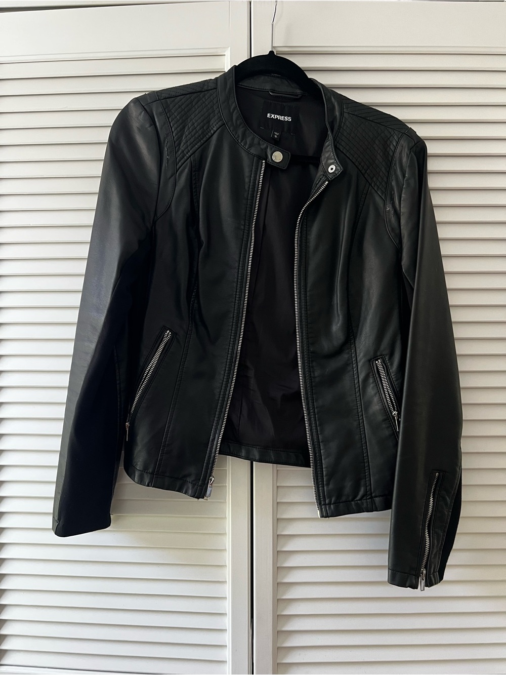 Express Black Faux Leather Quilted Shoulder Moto Jacket
